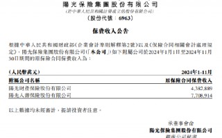 阳光保险：阳光人寿前11月原保险合同保费收入770.89亿元 同比增长12.6%