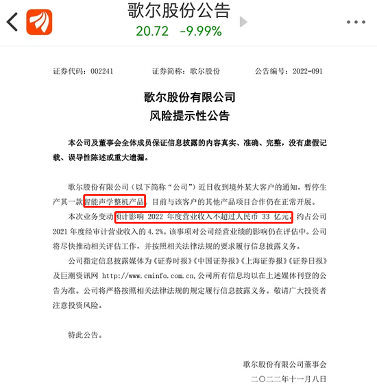 苹果供应商被踢出局？歌尔股份跌停蒸发80亿，散户质疑“提前知晓”-第3张图片-无双博客