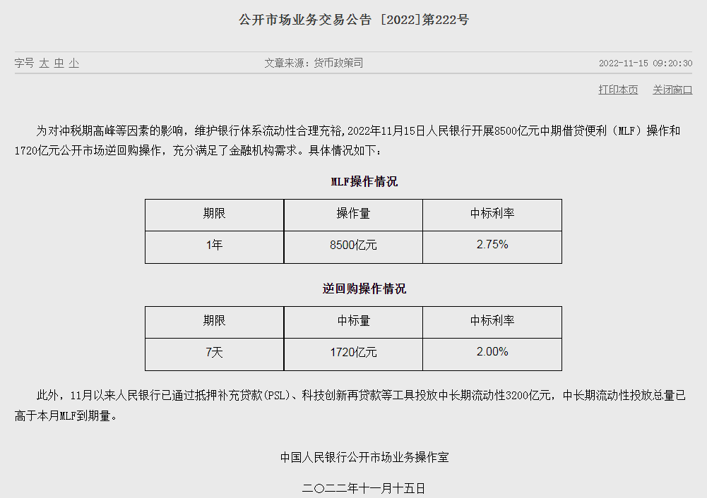 央行开展8500亿元MLF操作利率不变-第1张图片-无双博客